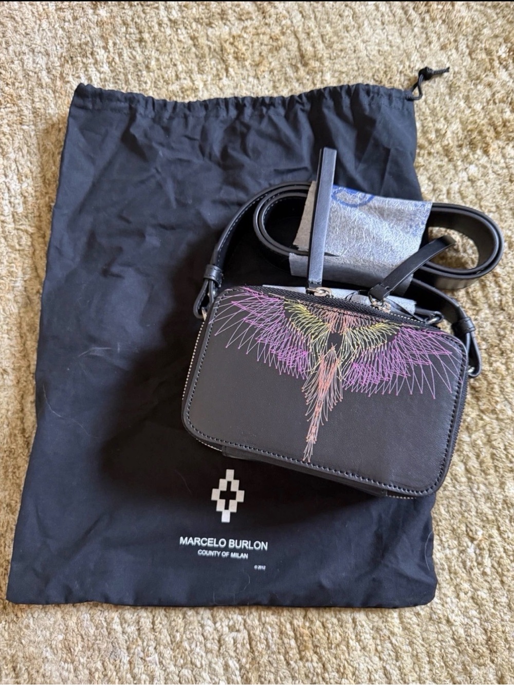 Marcelo Burlon County of Milan Box Purse with Iconic Wings Graphic NWT